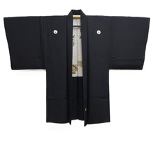 Load image into Gallery viewer, Men's Haori Vintage(1950-1980) Black Montsuki Wide Silk #10419A2