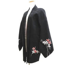 Load image into Gallery viewer, Haori Jacket Vintage(1950-1980) Black Flower Silk #9988C2