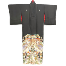 Load image into Gallery viewer, Tomesode Vintage(1920-1950) Black Crane Birds Hand painted Silk #10492B1