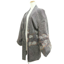 Load image into Gallery viewer, Haori Jacket Vintage(1950-1980) Black Tan Full Shibori Floral pattern Silk #10950F2
