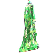 Load image into Gallery viewer, Furisode Black Green Leaves Orchid Silk #10311F1