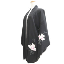 Load image into Gallery viewer, Haori Jacket Vintage(1950-1980) Black Hand painted Flower Silk #11060A3