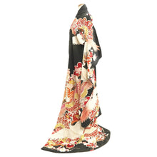 Load image into Gallery viewer, Furisode Vintage(1920-1950) Black Crane Birds Silk #11105Z1