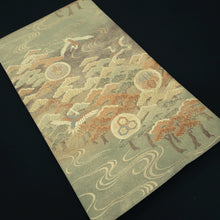Load image into Gallery viewer, Fukuro Obi Gold Light Green Crane Birds Silk BB326V9
