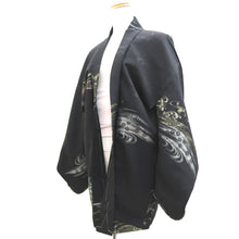 Load image into Gallery viewer, Haori Jacket Vintage(1950-1980) Black Gold Silver Curling Wave Silk #9861B2