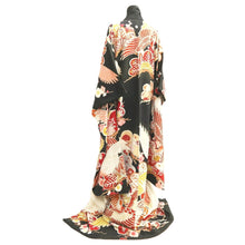Load image into Gallery viewer, Furisode Vintage(1920-1950) Black Crane Birds Silk #11105Z1
