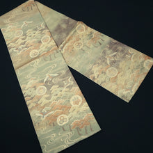 Load image into Gallery viewer, Fukuro Obi Gold Light Green Crane Birds Silk BB326V9