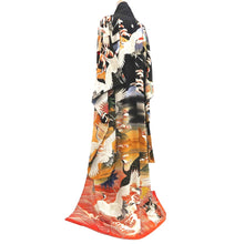 Load image into Gallery viewer, Furisode Vintage(1920-1950) Black Crane Birds Embroidery Tall Silk #9613H5