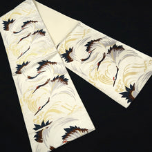 Load image into Gallery viewer, Fukuro Obi Vintage(1950-1980) White Silver Gold Crane Birds Silk BB319V8