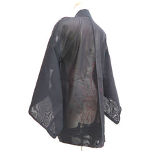 Load image into Gallery viewer, Haori Jacket Vintage(1950-1980) Black Wine red Sheer Botanical Silk #10910E5