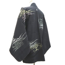Load image into Gallery viewer, Haori Jacket Vintage(1950-1980) Black Gold Silver Curling Wave Silk #9861B2