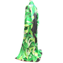 Load image into Gallery viewer, Furisode Black Green Leaves Orchid Silk #10311F1