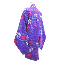 Load image into Gallery viewer, Haori Jacket Vintage(1920-1950) Blueish Purple Meisen Floral pattern Silk #11050A3