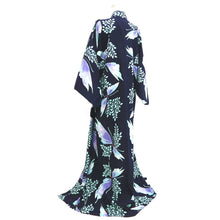 Load image into Gallery viewer, Yukata Vintage(1950-1980) Navy Peppermint Green Butterfly Cotton #10754D3