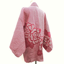 Load image into Gallery viewer, Haori Jacket Vintage(1950-1980) Red Full Shibori Peony Silk #10213E1