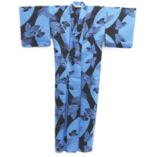 Load image into Gallery viewer, Yukata Vintage(1950-1980) Light Blue Black Butterfly Cotton #10482A5
