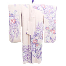 Load image into Gallery viewer, Furisode Pale Pink Peony Peacock Silk #10561B4
