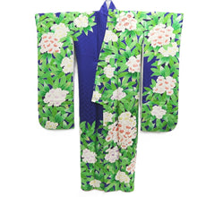 Load image into Gallery viewer, Furisode Blue Green Camellia Tall Silk #10322F1