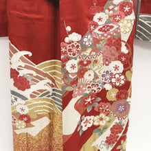 Load image into Gallery viewer, Furisode Red White Gold Noshi Peony Tall Silk #9696J4