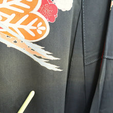 Load image into Gallery viewer, Furisode Vintage(1920-1950) Black Crane Birds Silk #11105Z1