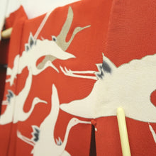 Load image into Gallery viewer, Kimono Vintage(1920-1950) Red White Gold Crane Birds Silk #9669J3