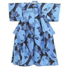 Load image into Gallery viewer, Yukata Vintage(1950-1980) Light Blue Black Butterfly Cotton #10482A5