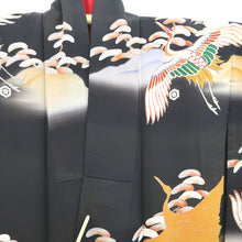 Load image into Gallery viewer, Furisode Vintage(1920-1950) Black Crane Birds Embroidery Tall Silk #9613H5
