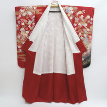 Load image into Gallery viewer, Furisode Red Gold Sakura Crane Birds Wave Silk #9676J3