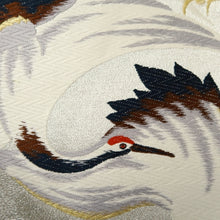 Load image into Gallery viewer, Fukuro Obi Vintage(1950-1980) White Silver Gold Crane Birds Silk BB319V8