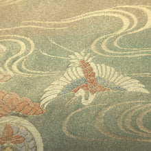 Load image into Gallery viewer, Fukuro Obi Gold Light Green Crane Birds Silk BB326V9