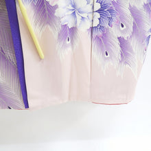 Load image into Gallery viewer, Furisode Pale Pink Peony Peacock Silk #10561B4