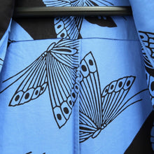 Load image into Gallery viewer, Yukata Vintage(1950-1980) Light Blue Black Butterfly Cotton #10482A5