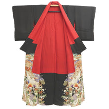 Load image into Gallery viewer, Tomesode Vintage(1920-1950) Black Crane Birds Hand painted Silk #10492B1