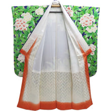 Load image into Gallery viewer, Furisode Blue Green Camellia Tall Silk #10322F1