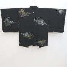 Load image into Gallery viewer, Haori Jacket Vintage(1950-1980) Black Gold Silver Curling Wave Silk #9861B2