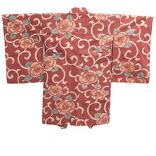 Load image into Gallery viewer, Haori Jacket Vintage(1920-1950) Red Meisen Camellia Karakusa Silk #11030A2