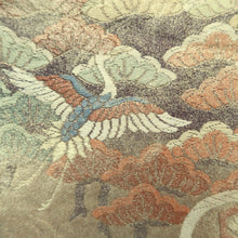 Load image into Gallery viewer, Fukuro Obi Gold Light Green Crane Birds Silk BB326V9