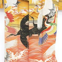 Load image into Gallery viewer, Furisode Vintage(1920-1950) Black Crane Birds Embroidery Tall Silk #9613H5