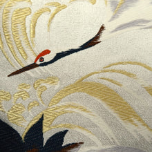 Load image into Gallery viewer, Fukuro Obi Vintage(1950-1980) White Silver Gold Crane Birds Silk BB319V8