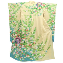 Load image into Gallery viewer, Furisode Pale Yellow Green Light Blue Peacock Tall Silk #10551B4