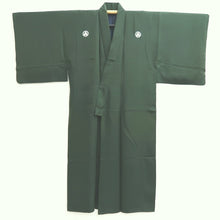 Load image into Gallery viewer, Men's Kimono Vintage(1950-1980) Dark Green Montsuki Habutae Silk #10863E3