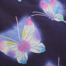 Load image into Gallery viewer, Yukata Vintage(1950-1980) Navy Butterfly Cotton #11095B1