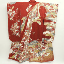 Load image into Gallery viewer, Furisode Red White Gold Noshi Peony Tall Silk #9696J4