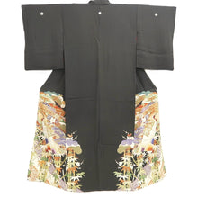 Load image into Gallery viewer, Tomesode Vintage(1920-1950) Black Crane Birds Hand painted Silk #10492B1