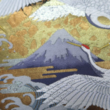Load image into Gallery viewer, Fukuro Obi Gold Black White Flying Cranes Curling Wave Silk BB309V8