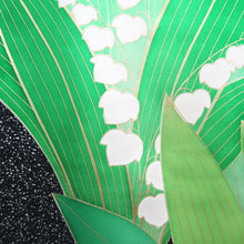 Load image into Gallery viewer, Furisode Black Green Leaves Orchid Silk #10311F1