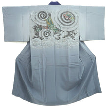 Load image into Gallery viewer, Men's Juban Vintage(1950-1980) Gray Dragon Curling Wave Silk #10445A3