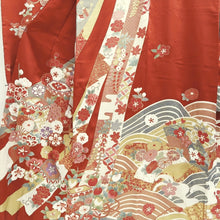 Load image into Gallery viewer, Furisode Red White Gold Noshi Peony Tall Silk #9696J4