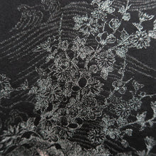 Load image into Gallery viewer, Haori Jacket Vintage(1950-1980) Black Silver Chrysanthemum Plum blossom Wave Silk #9878B3