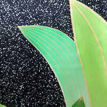 Load image into Gallery viewer, Furisode Black Green Leaves Orchid Silk #10311F1